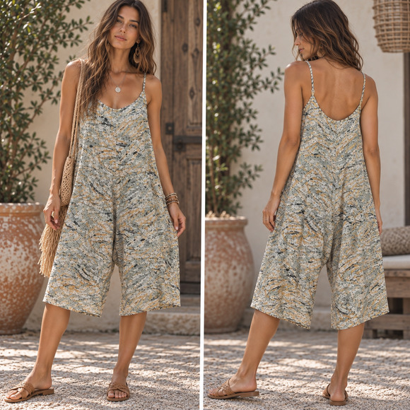 World Market Pants - World Market Boho Baggy Fit Wide Crop Leg Jumpsuit Soft Rayon Pockets LARGE/XL